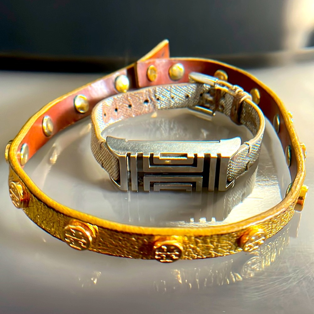 Tory Burch Gold Leather Choker or Bracelet with Bonus Fit Bit Wrist Band